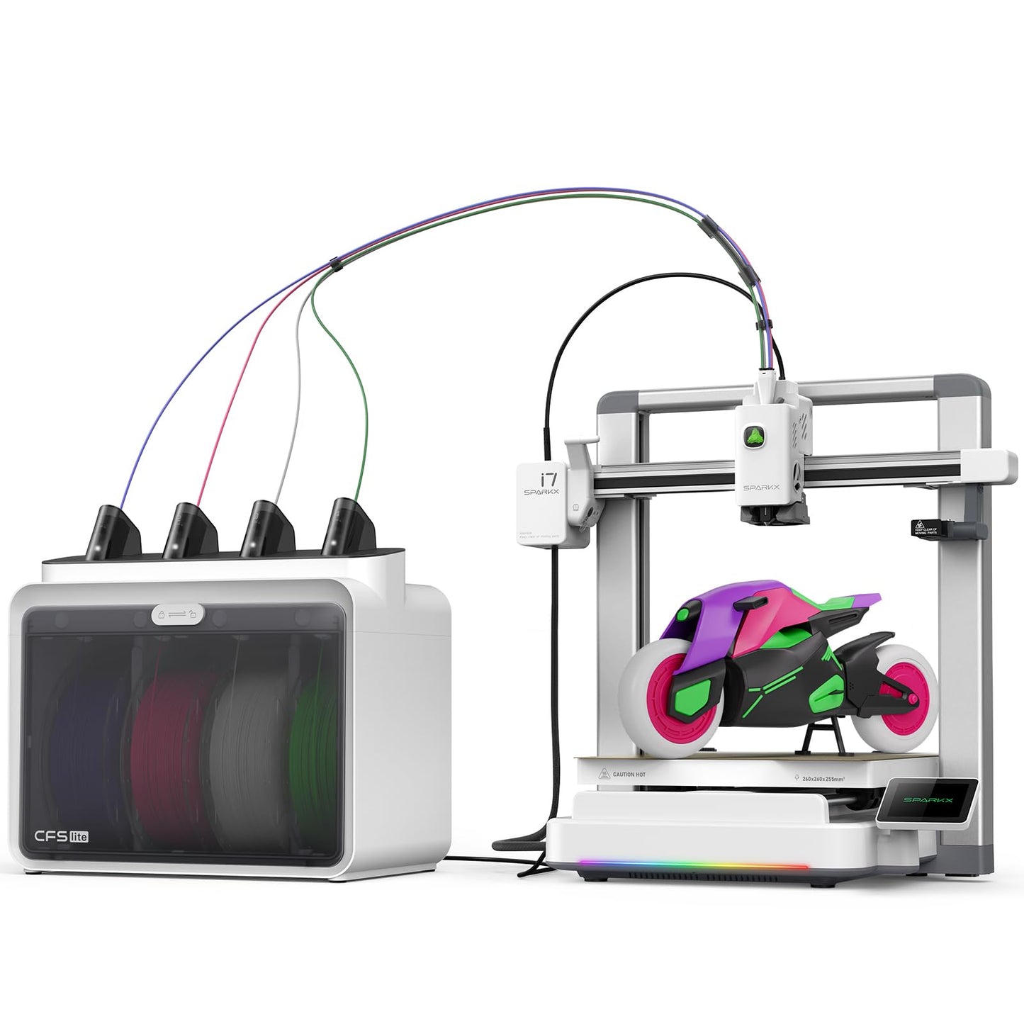 Creality SPARKX i7 Combo 3D Printer, Multi Color with CFS Lite High Speed AI Photo-to-3D Printing 95% Pre-Assemble Auto-Leveling Custom RGB Quick-Swap Essential Parts 10.24×10.24×10 inch