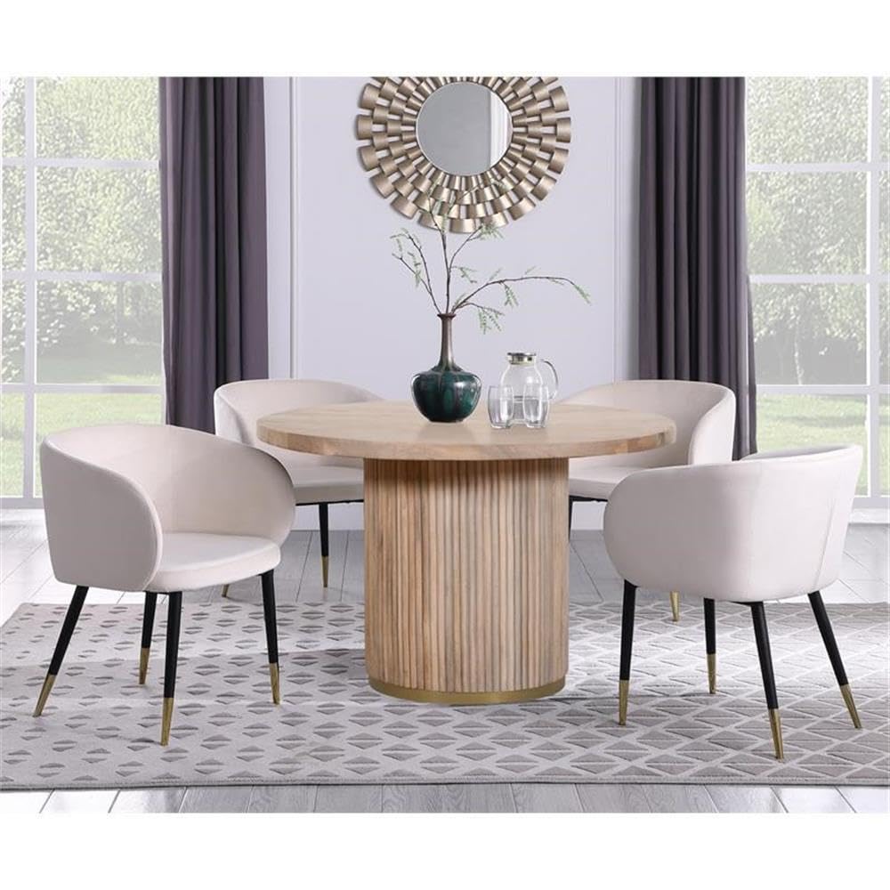 Meridian Furniture 876-T Oakhill Collection Modern | Contemporary Dining Table with White Oak Finish, Solid Mango Wood, Brushed Gold Base, Fluted Wood, 48" W x 48" D x 30" H, Natural