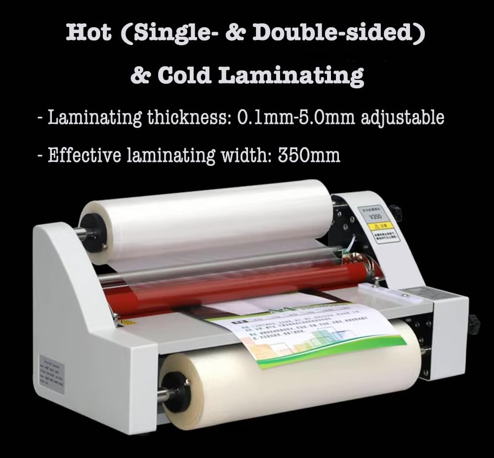 350mm Laminator Machine, Cold Hot Roller Laminating Machine, Single- & Double-Sided Thermal Laminator for Paper Card Wood Veneer PVC Foil, Digital Display, Safety Protection (V350)