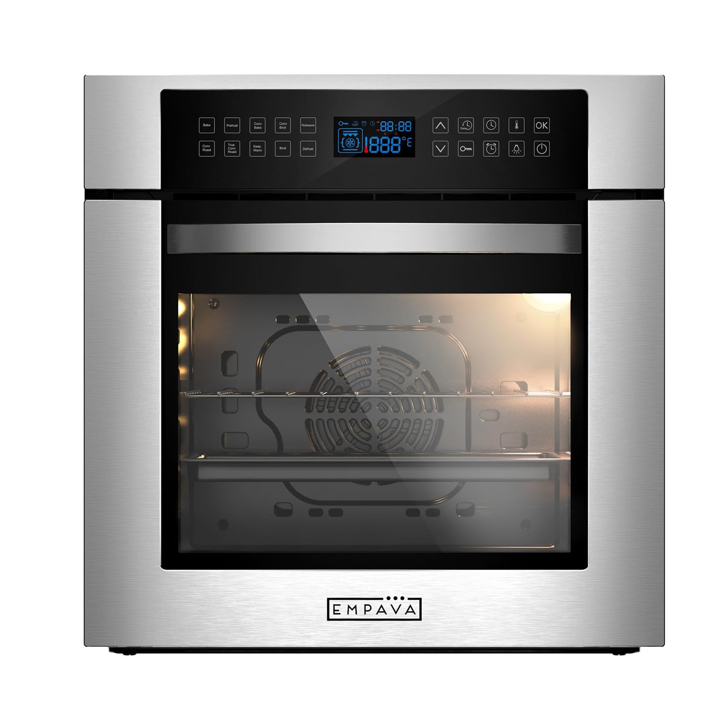 Empava Built-In Electric Single Wall Oven 24 inch with Convection and Rotisserie 10 Cooking Modes, Screen Touch Control, Stainless Steel