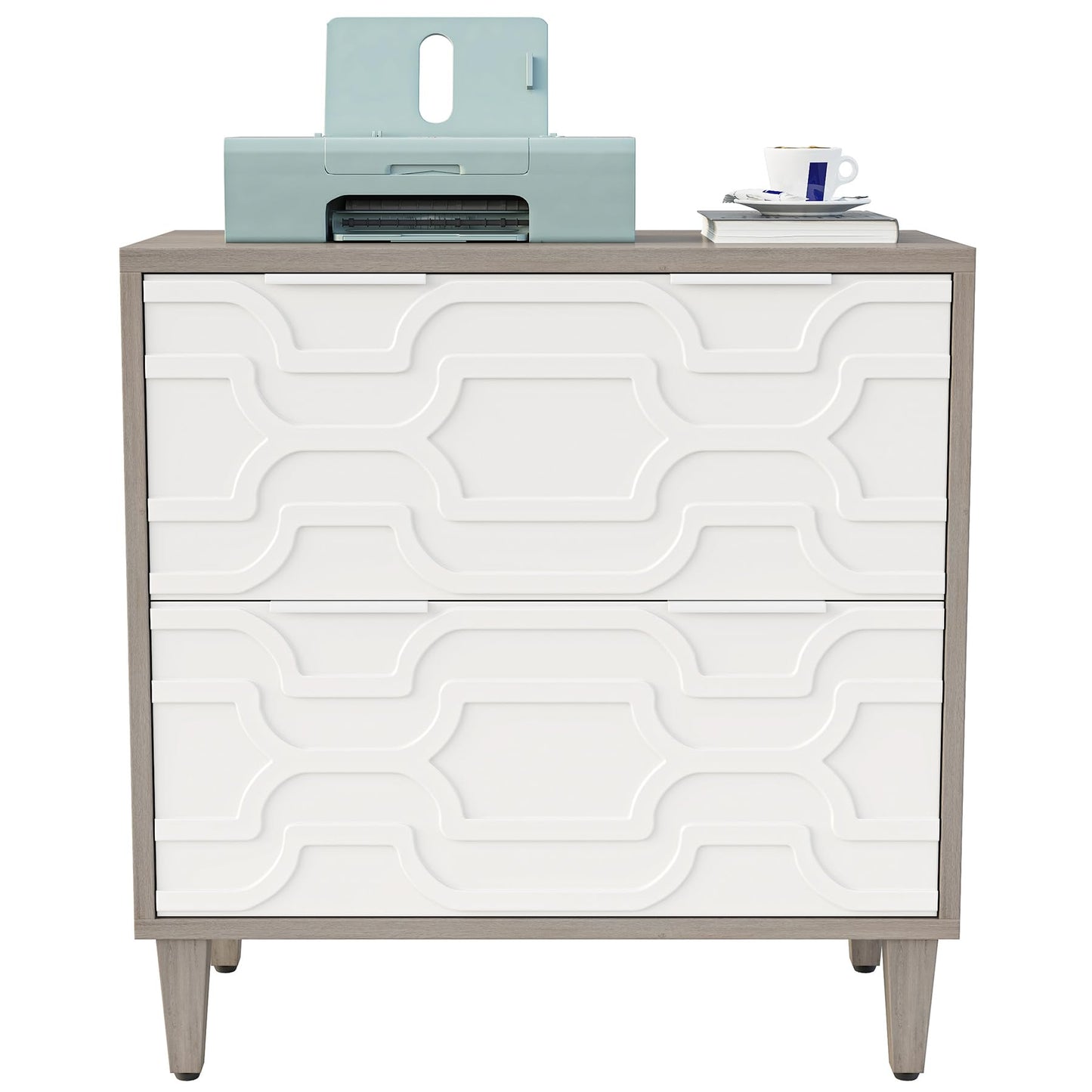 LITTLE TREE 2-Drawer File Cabinet, Lateral Filing Cabinet for A4/Letter/Legal Size, Office Storage Cabinet, Printer Stand with Storage Drawer for Home Office, White