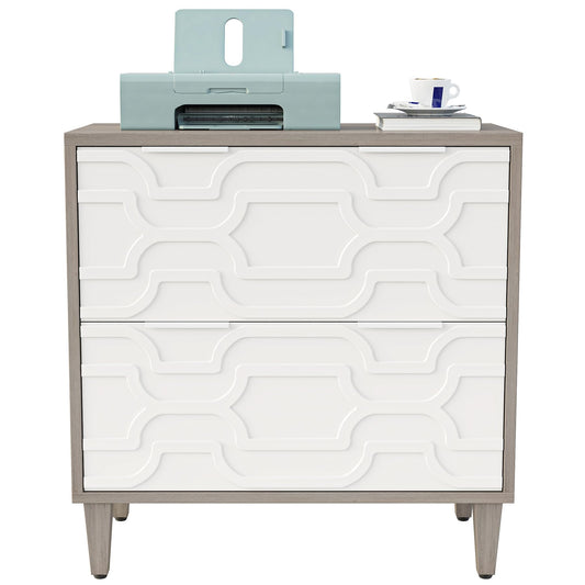 LITTLE TREE 2-Drawer File Cabinet, Lateral Filing Cabinet for A4/Letter/Legal Size, Office Storage Cabinet, Printer Stand with Storage Drawer for Home Office, White