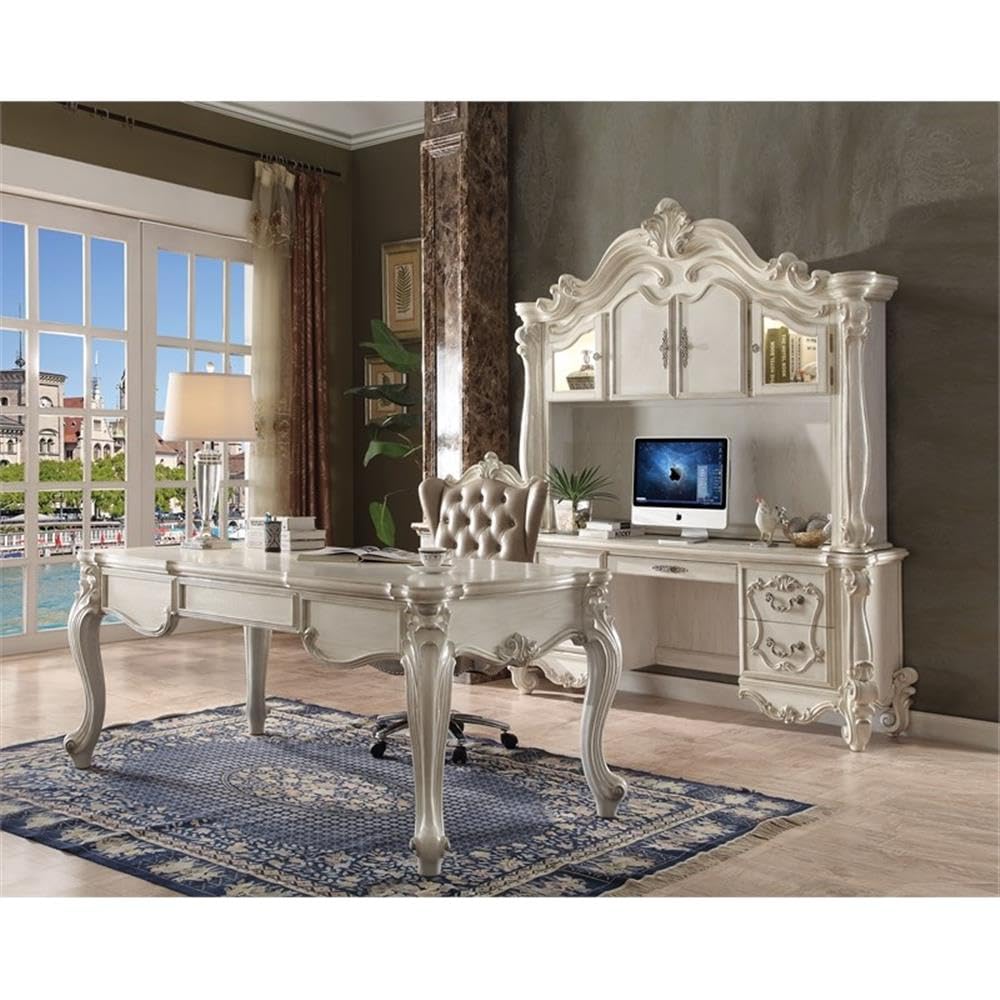 Acme Versailles Faux Leather Tufted Executive Chair in Gray and Bone White