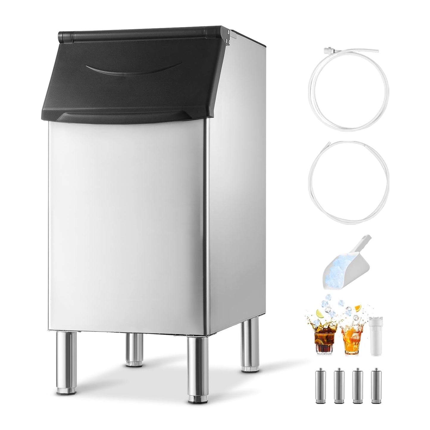 VEVOR Commercial Ice Maker Storage Bin, 300 LBS Capacity Ice-Bin, Stainless Steel Commercial Ice Storage Bin with Adjustable Anti-Slip Rubber Feet, Suitable for Restaurant Hotel and Beverage Shops