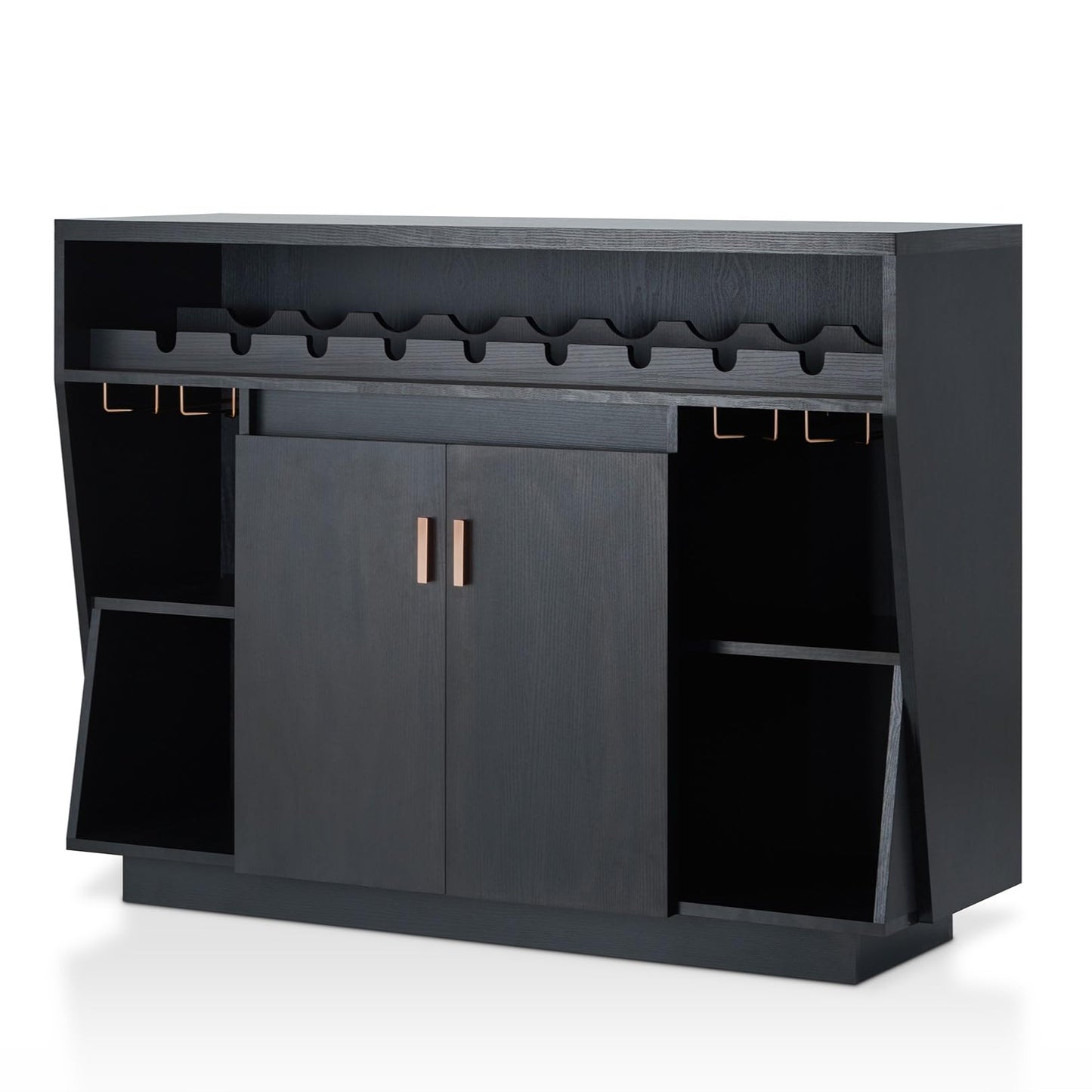 Furniture of America Polizzi Modern 5-Shelf Wood 36 in. Buffet with Wine Bottle and Stemware Rack, 2 Cabinet Doors for Dining Room, Kitchen, ‎Black