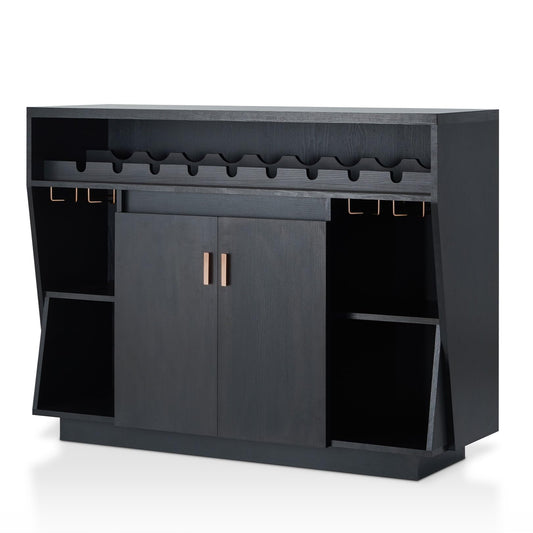 Furniture of America Polizzi Modern 5-Shelf Wood 36 in. Buffet with Wine Bottle and Stemware Rack, 2 Cabinet Doors for Dining Room, Kitchen, ‎Black