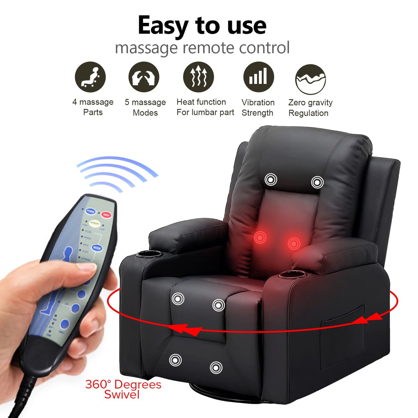 COMHOMA Recliner Chair Set, Leather Recliner Living Room Furniture Sets, Recliner Sofa Loveseat (Black,Living Room Set 3+1)