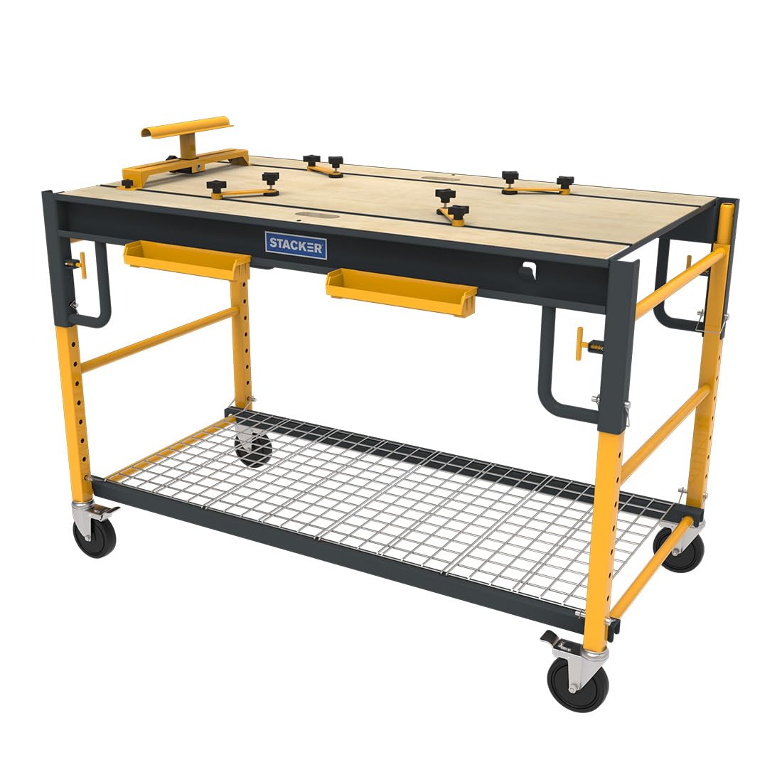 Stacker 5 in 1 Multi Function Workbench for Miter Saws, Scaffolding, Work Bench, Utility Cart, Storage Rack, and Work Platform, Black and Yellow, Model S-IB1TM0