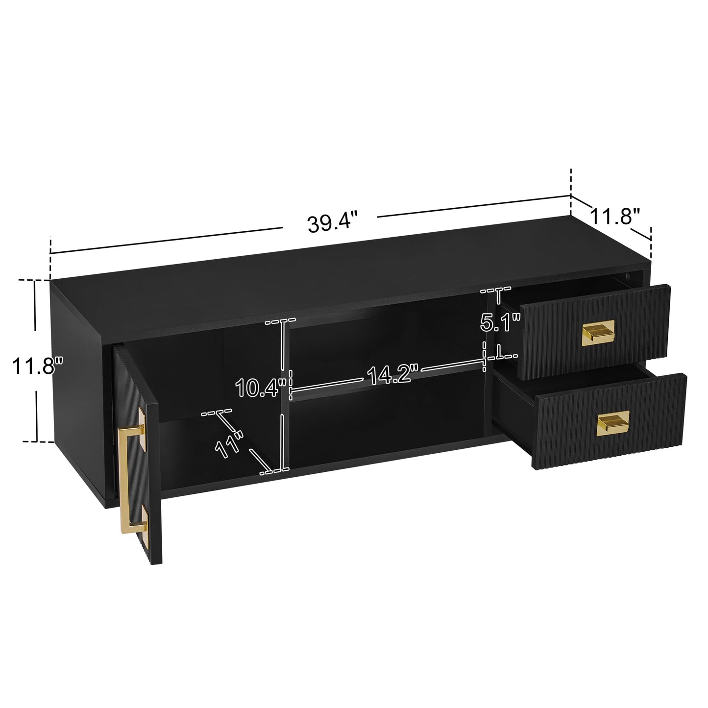 BarberPub Wall-Mounted Barber Station with Golden Handles, Storage Drawers, Open Shelves, Modern Hanging Storage Organizer for Barber Shop or Salon 2504