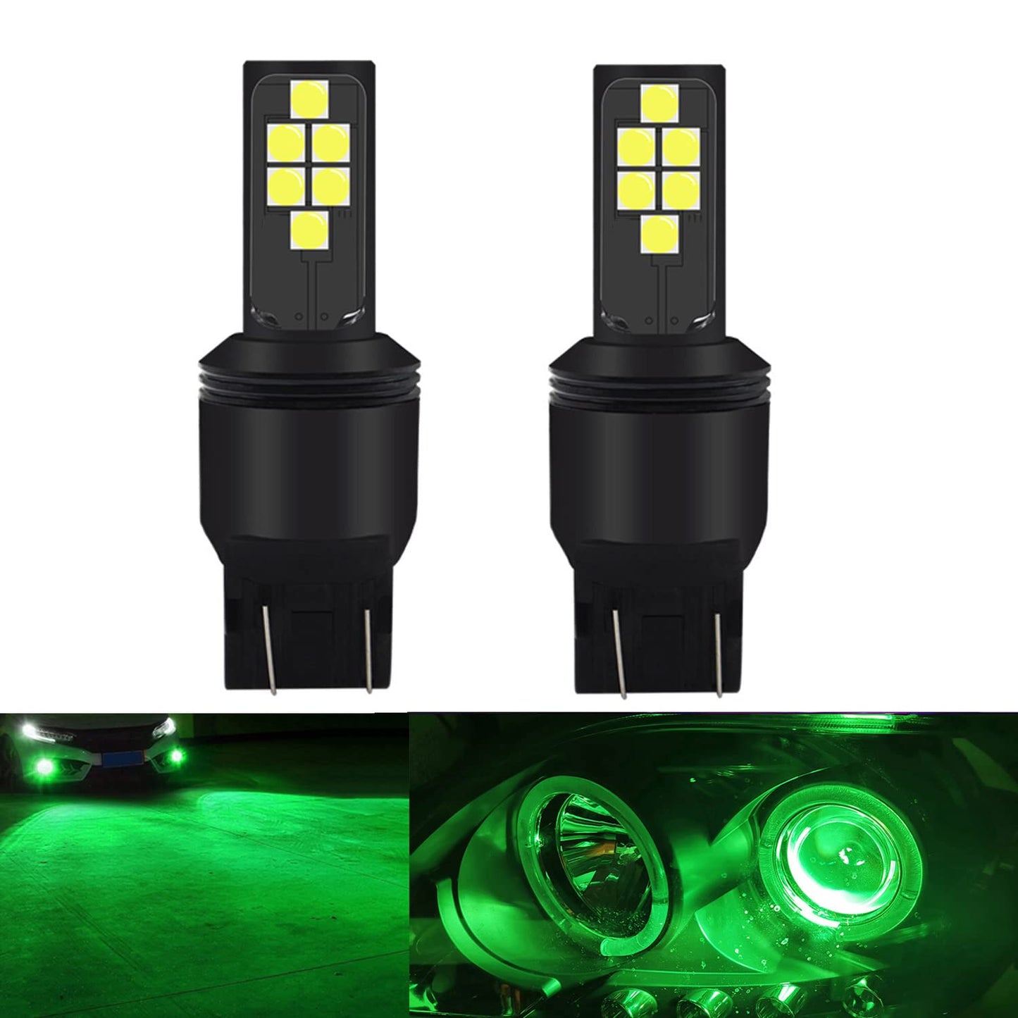 SOCAL-LED LIGHTING Green LED Turn Signal Bulb 7443 (T20) Plastic SMD Bright - Pack of 2