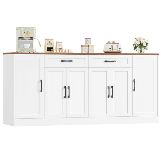 BOTLOG 71” Large Buffet Cabinet with Storage, Sideboard Buffet Cabinet with Adjustable Shelves and 6 Soft-Close Doors, Wood Coffee Bar Console Table for Kitchen, Dining Room, White