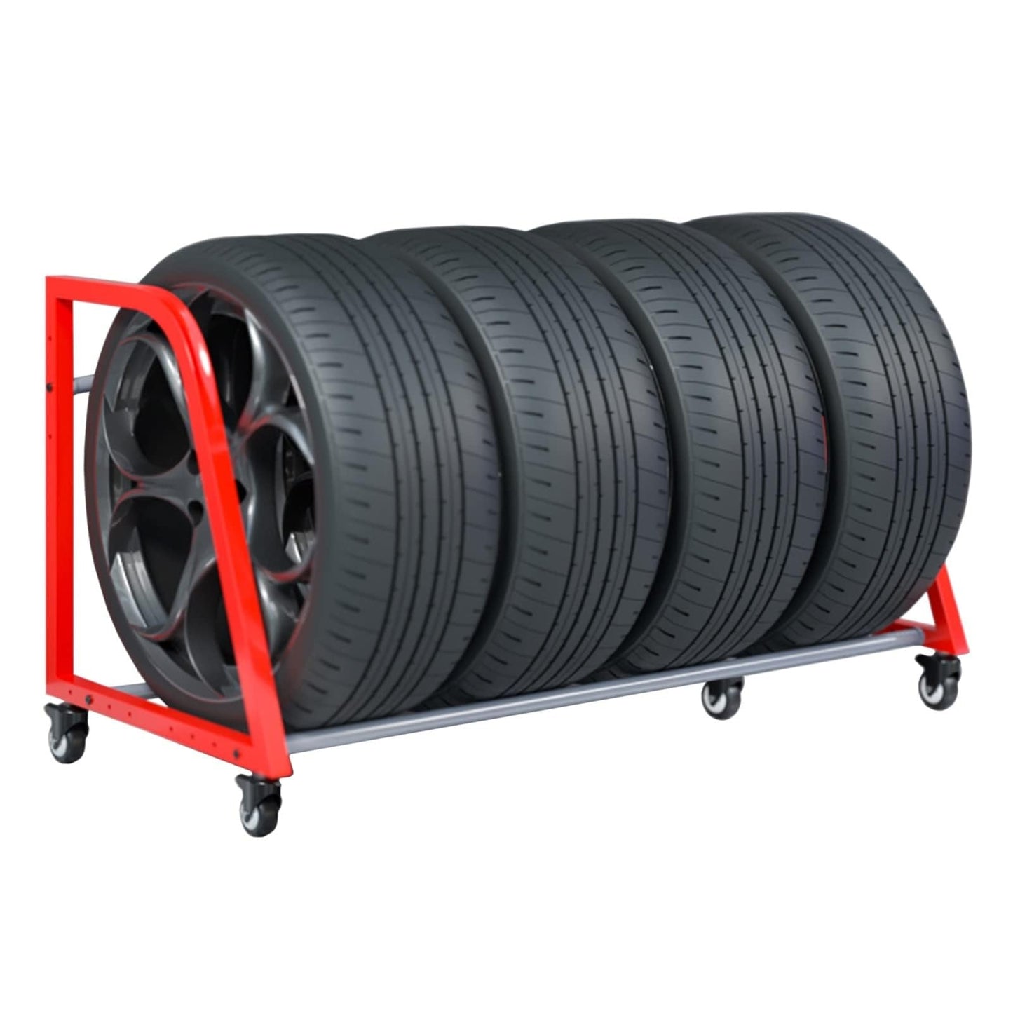 Desirelux Tire Storage Rack ，Rolling Tire Rack, Tire Rack for Garage Red w/4 Swivel Casters for Garage Storage
