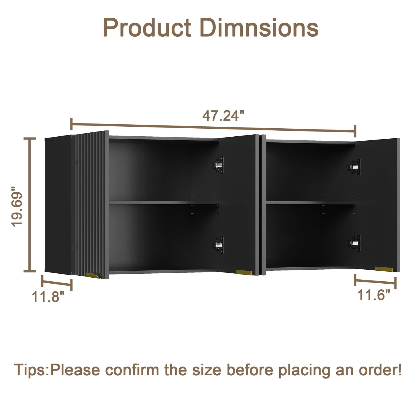 ChooChoo 4 Doors Wall Cabinet Laundry Room, Bathroom Wall Cabinet with Adjustable Shelf, Fluted Wall-Mounted Medicine Cabinet, Storage Cabinet for Kitchen, Garage, Black