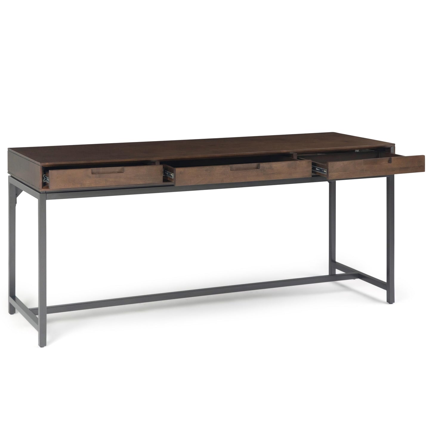 SIMPLIHOME Banting Desk - 72 Inch Wide Solid Wood and Metal Writing Desk in Walnut Brown, Modern Industrial Home Office Computer Table for Study with 2 Drawers and Flip-Down Keyboard Tray