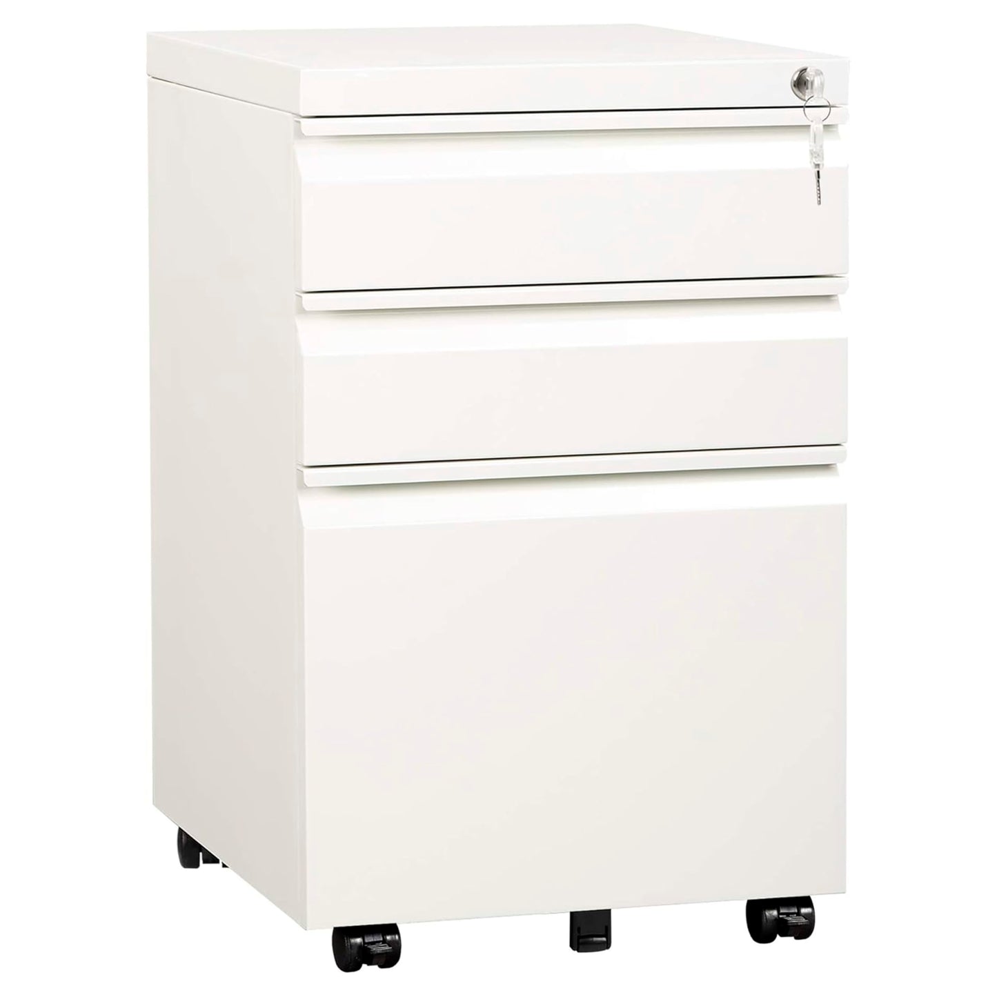 Mount-It! 3 Drawer File Cabinet with Lock and Wheels, Under Desk Storage Filing Pedestal for Home Office, No Assembly Small Rolling File Cabinet for Legal, Letter, and A4 Files in White