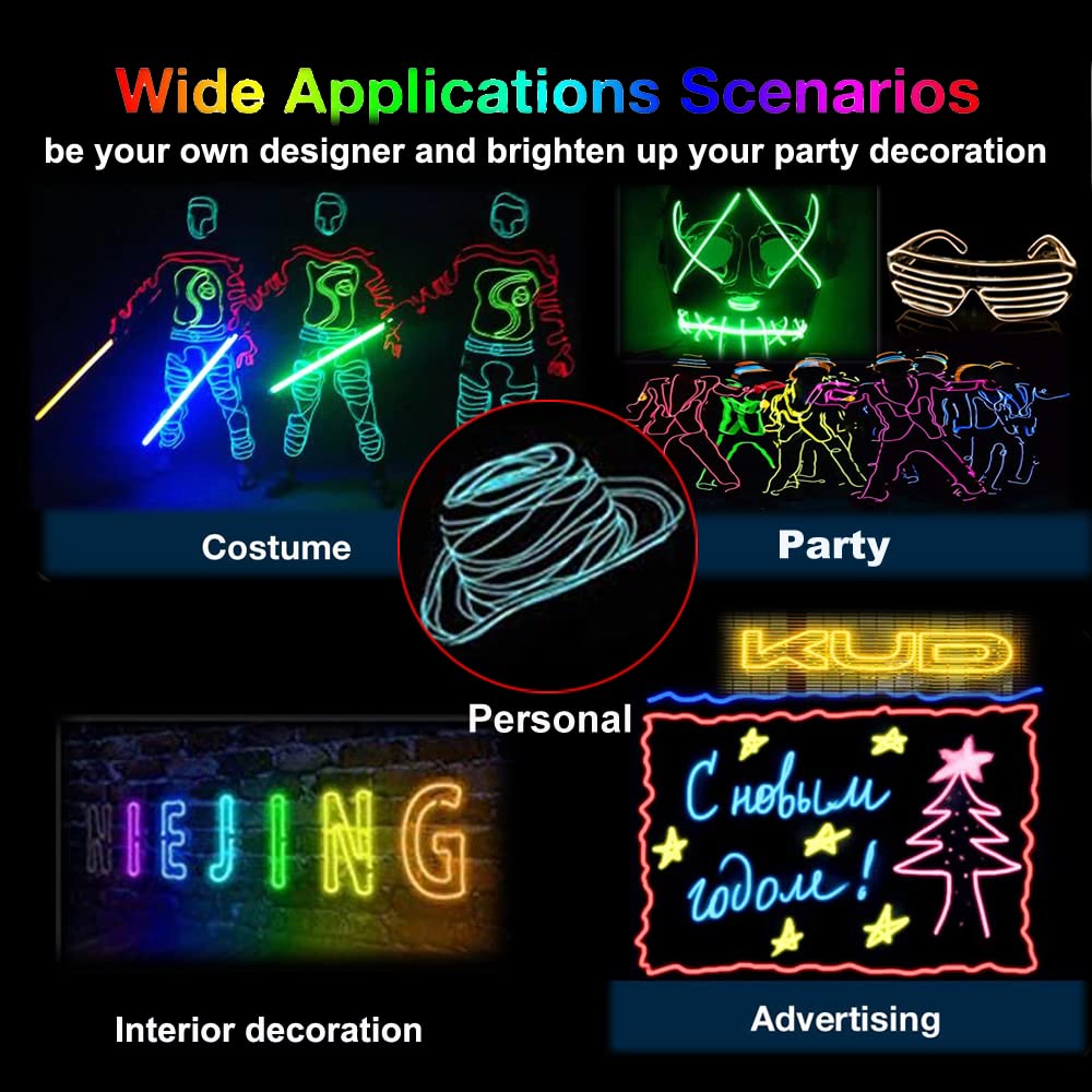 dobestyou EL Wire 5m Glow-in-the-Dark Flexible Light Strip, Waterproof, 2-Pack, Green for Costumes & DIY Decorations
