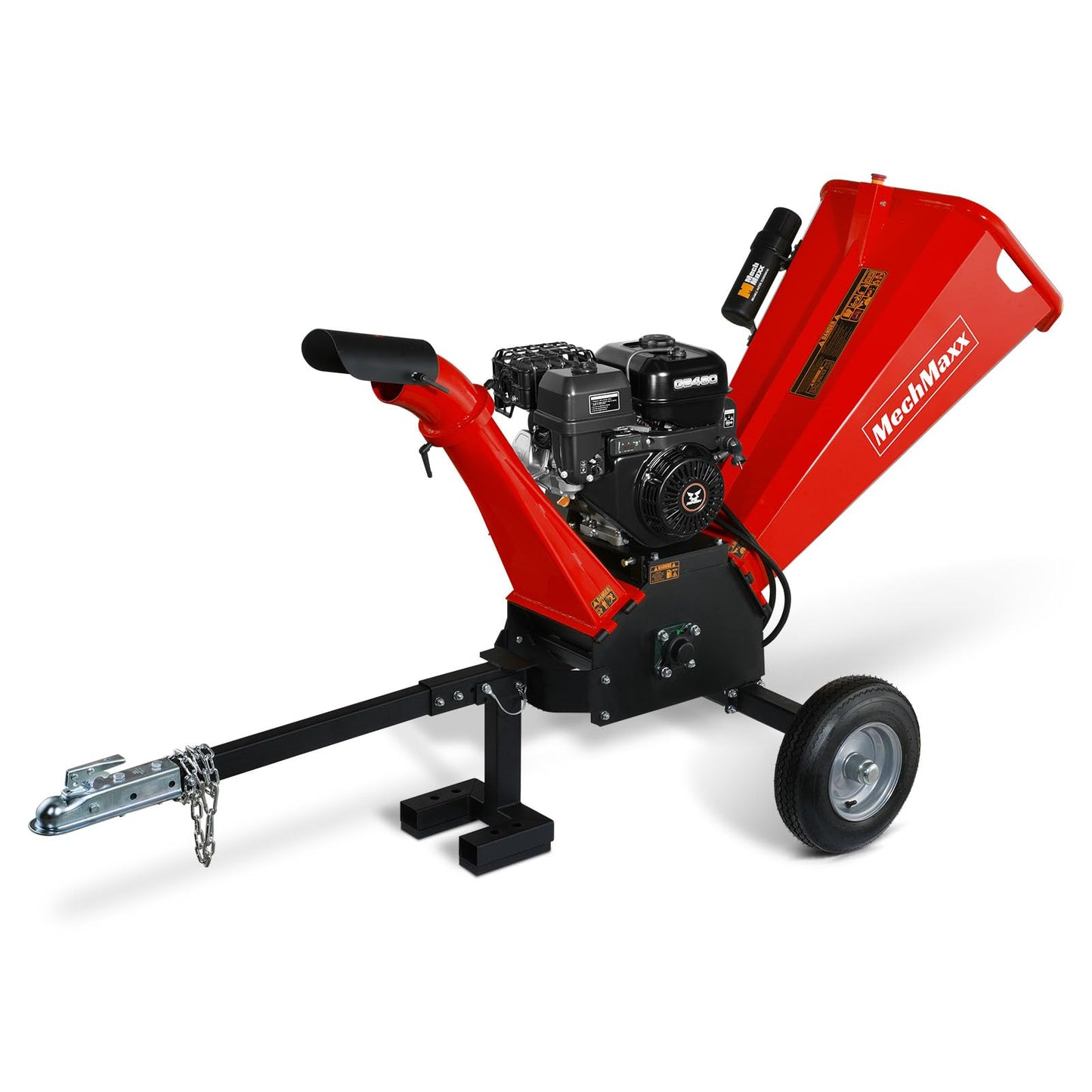 MechMaxx 5'' inch ZONSEN 459cc 15hp E-Start Gas Powered Wood Chipper Shredder Mulcher with Towbar/Emergency Stop Button, Model GS1500 Red