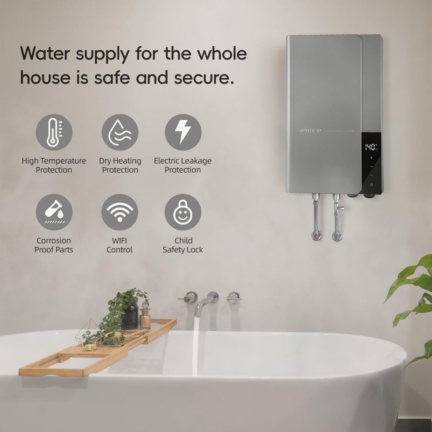 27kW 240V Tankless Water Heater Electric, Whole House, 6.3 GPM