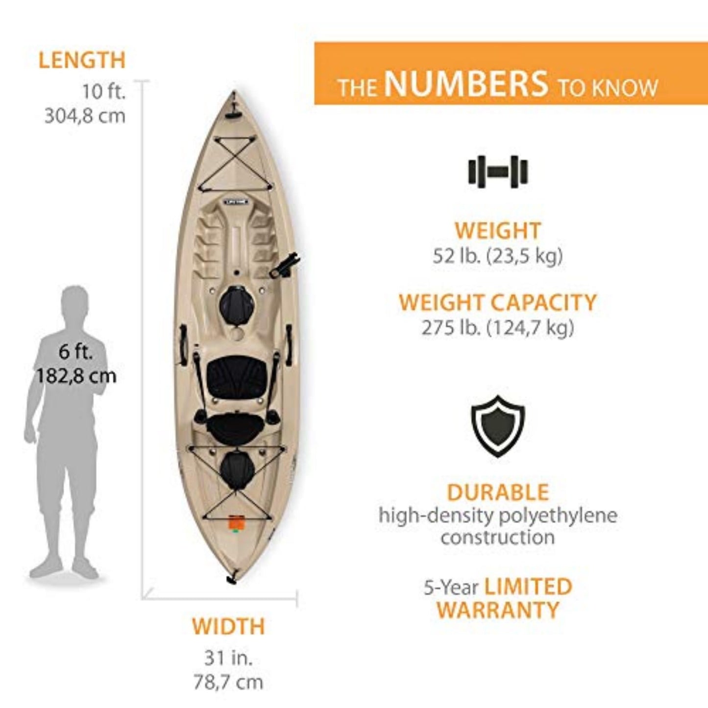 Lifetime Muskie Angler Sit-On-Top Kayak with Paddle, Tan, 120"