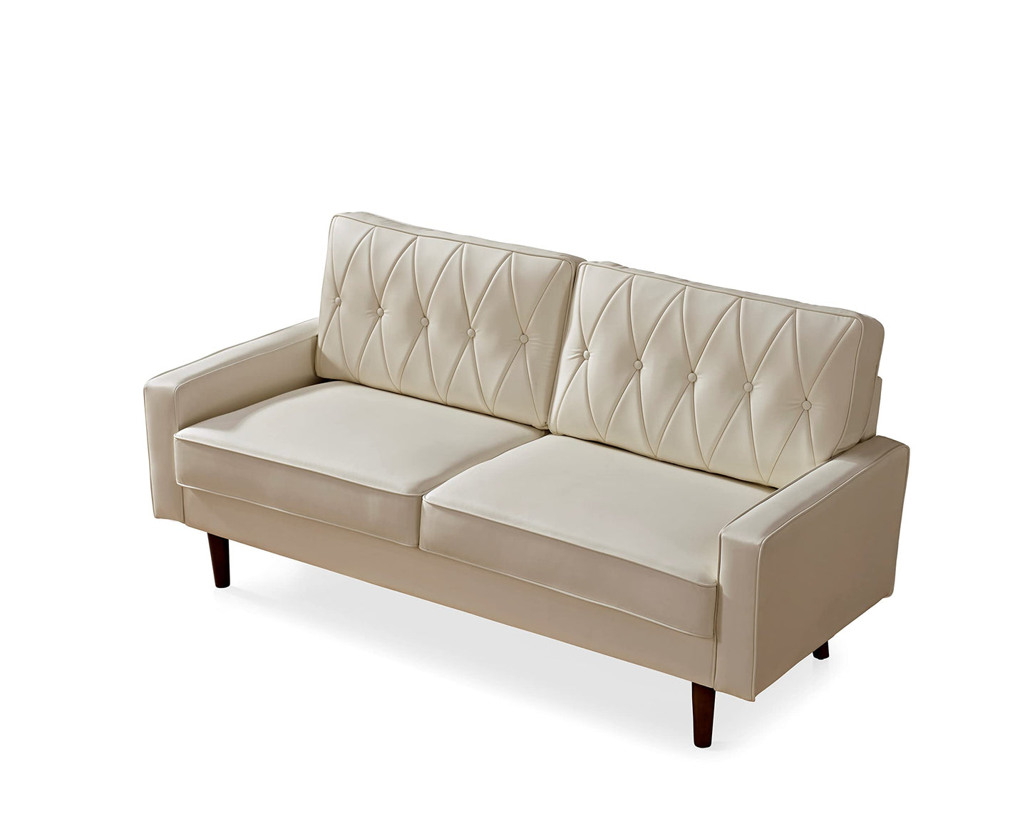Container Furniture Modern Style Faux Leather Sofa with Elegant Round Tapered Legs and Button Tufted Backrest Perfect for Living Room, Bedroom or Home Office, 69.3’’ Wide, White