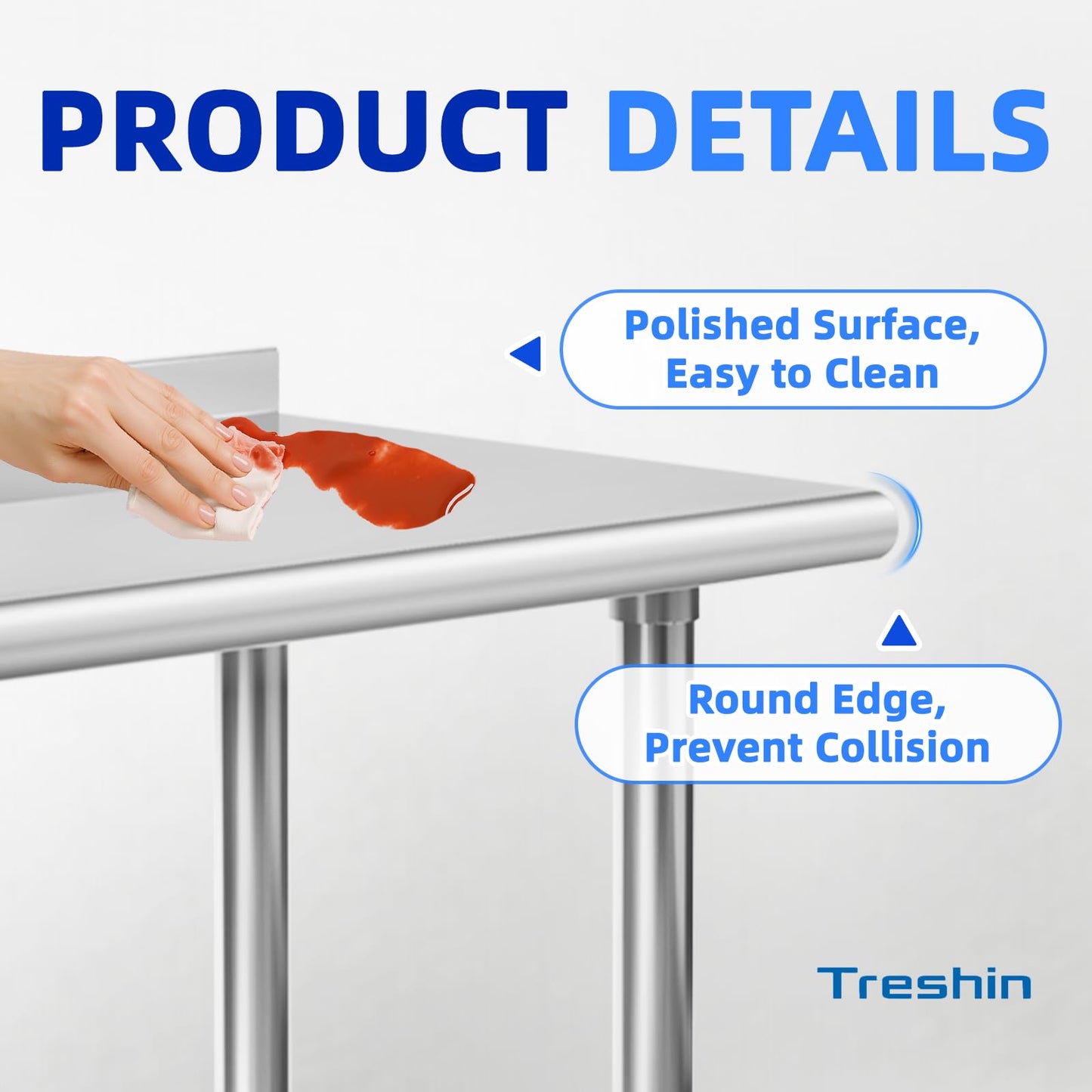 Treshin Stainless Steel Table 18" X 60" with Backsplash