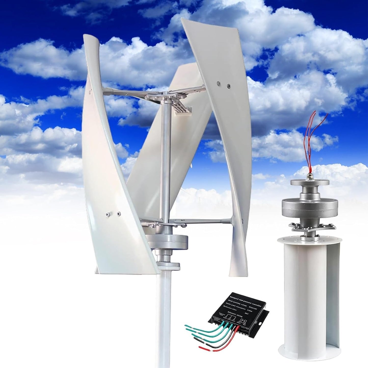 18000W Vertical Wind Turbine Generator Kit - 12V/24V/48V/110V/220V Output, 3 Blades, Auto Windward Adjustment, Ideal for Off-Grid Energy, Boats & Gazebos