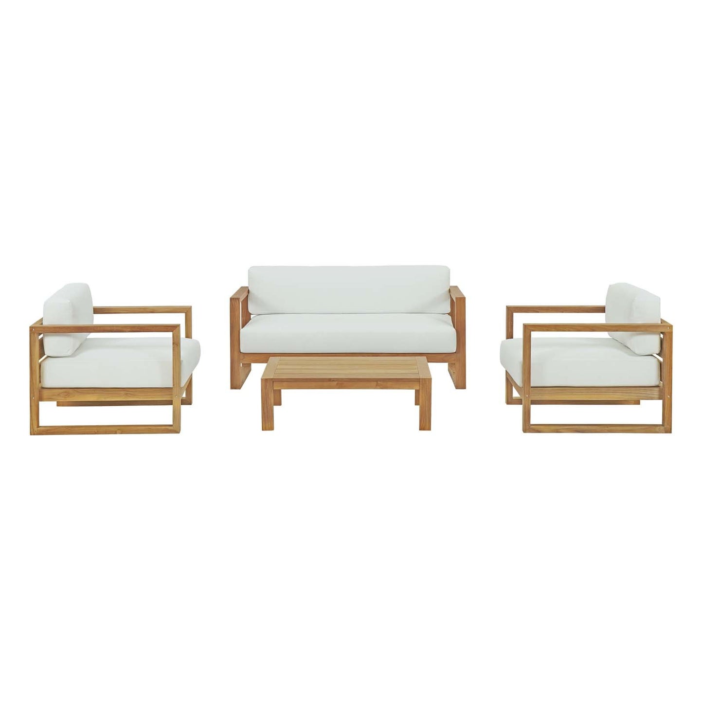 Modway Upland Teak Wood Outdoor Patio 4-Piece Sectional Sofa Set with Cushions in Natural White