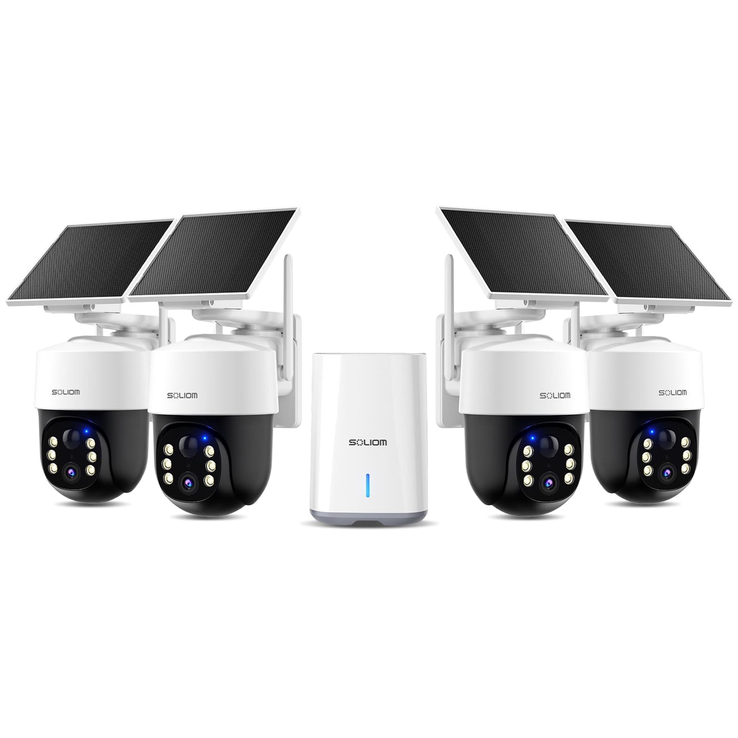 SOLIOM Security Cameras Wireless Outdoor,4K Ultra HD for Day and Night, No Subscription,Built in Radar,Solar Powered Cameras for Home Security, 360° Pan Tilt Auto Tracking,5G & 2.4G WiFi, 4-Cam Kit