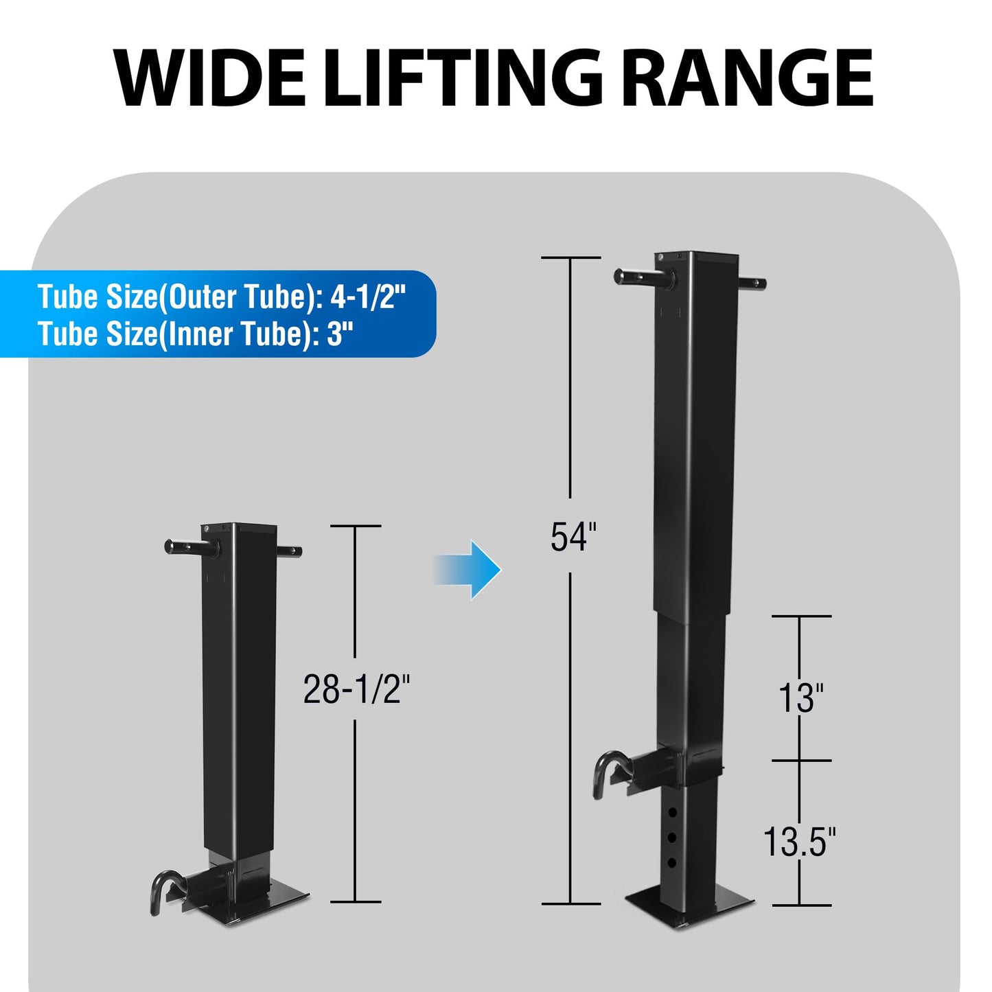 POLESTAR 12000lbs Capacity Heavy-Duty Trailer Jack, Sidewind Square Direct Weld-on Jack, Side Pull Pin with Handle Crank, Adjustable Drop Leg, 26" Travel for Lift Utility Trailer, RVs, Campers, Boat