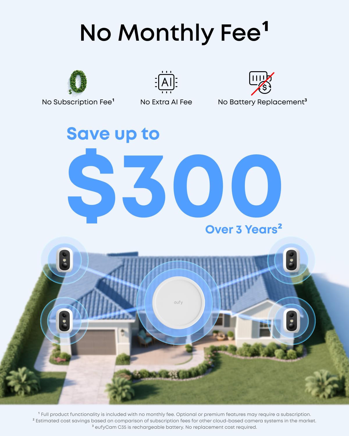 eufy Security eufyCam C35 4-Cam Kit, Wireless Indoor/Outdoor Camera, Magnetic Mount, Color Night Vision, Local Storage, No Monthly Fee, Built-in 8GB, IP67, Facial Recognition, Solar Panel Compatible