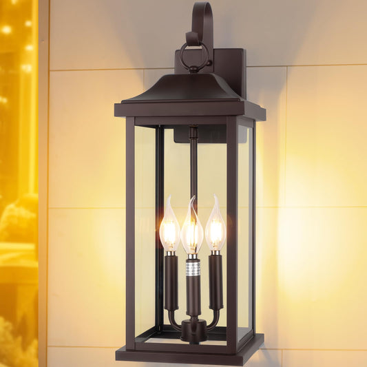 Roravilila 3-Light Outdoor Wall Mounted Light Fixture, IP65 Waterproof, Vintage Bronze, 23·Size, Clear Glass, 1-Pack
