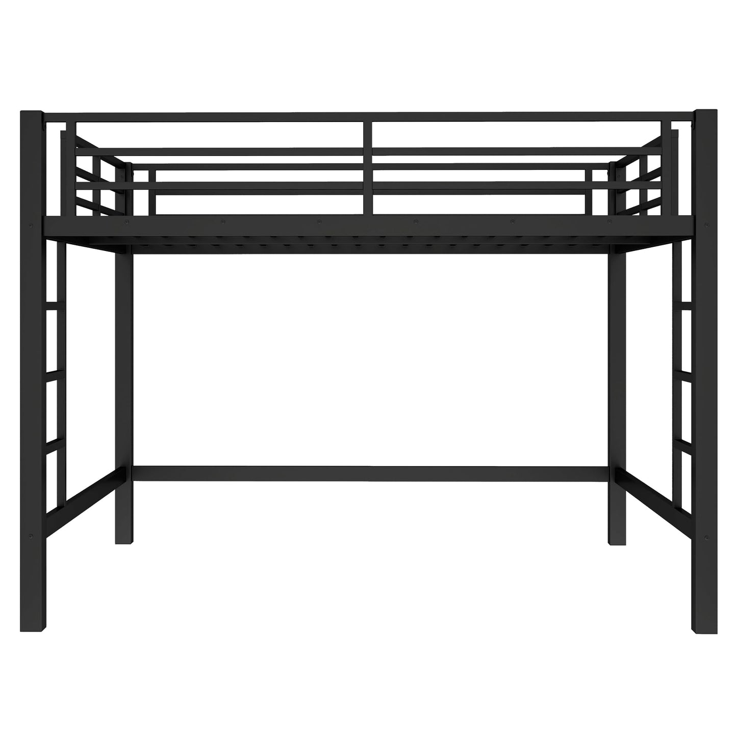 Metal Queen Size Loft Bed,Heavy Duty Loft Bed Frame Queen Size with 2 Ladders and Full Length Guardrails for Kids, Teens, Adults, Noise-Reducing,Space-Saving,Black