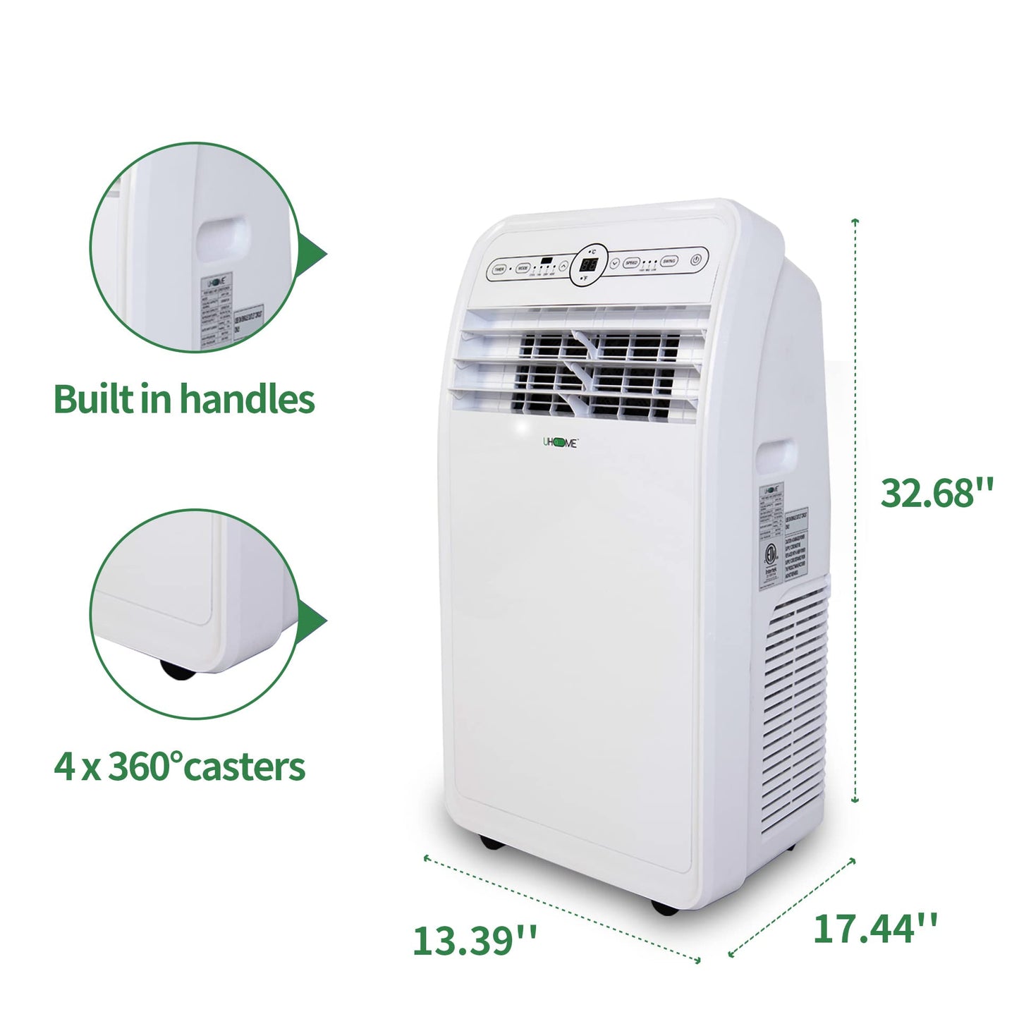 Uhome 12000 BTU Portable Air Conditioner w/Heater up to 450 Sq. Ft, Ac Heater Combo Window Unit, Portable AC Unit with Dehumidifier & Fan, Cools & Heats,Remote Control and Window Kit Included,White