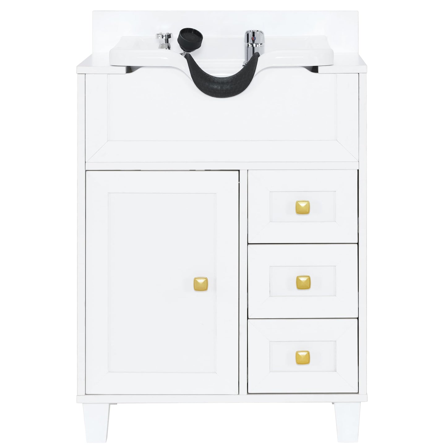 BarberPub Barber Storage Shampoo Station, Spa Textured Embossed Cabinet with Shampoo Bowl & Drawers, Hair Salon Sink Backwash Equipment 7131 (All White)