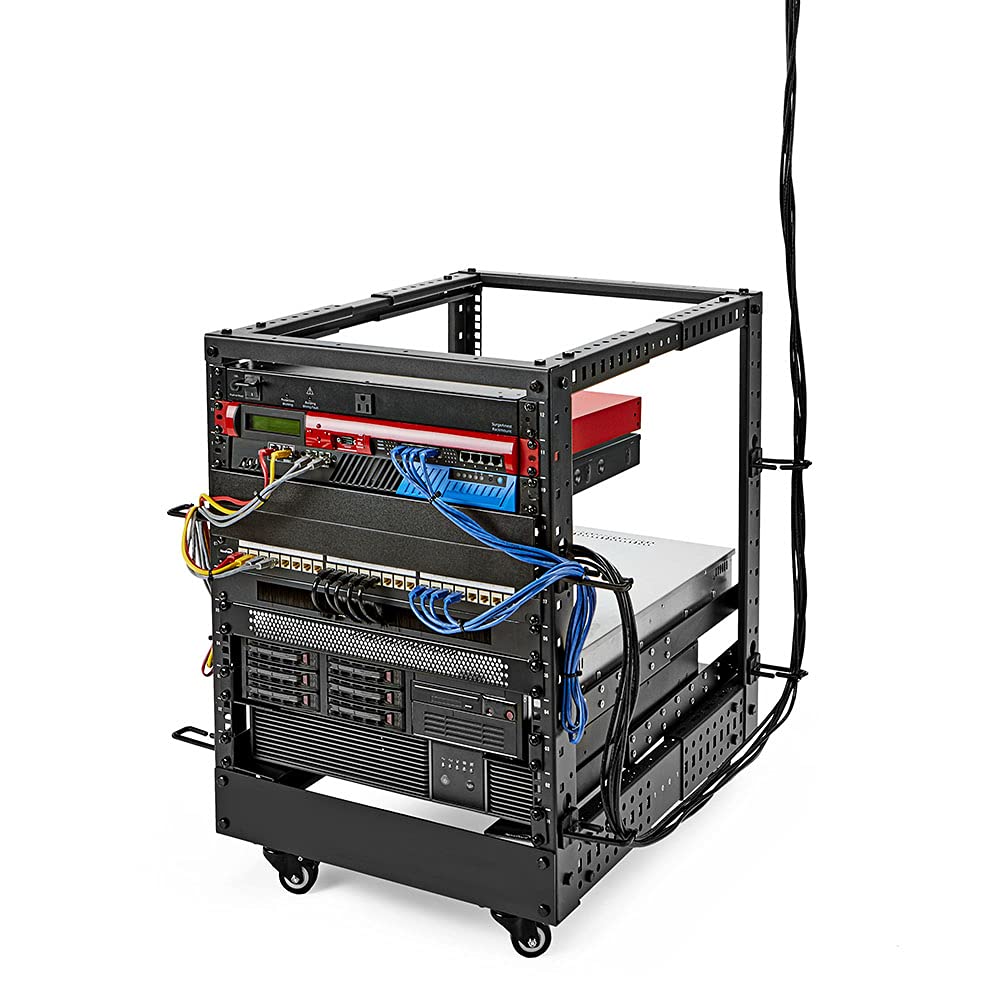 NavePoint 18U 4 Post Server Rack – Open Frame Rack for 19 Inch Equipment, Adjustable Depth 4-Post Network Rack with Casters Wheels, 18U Server Rack 1320lbs Capacity, Black