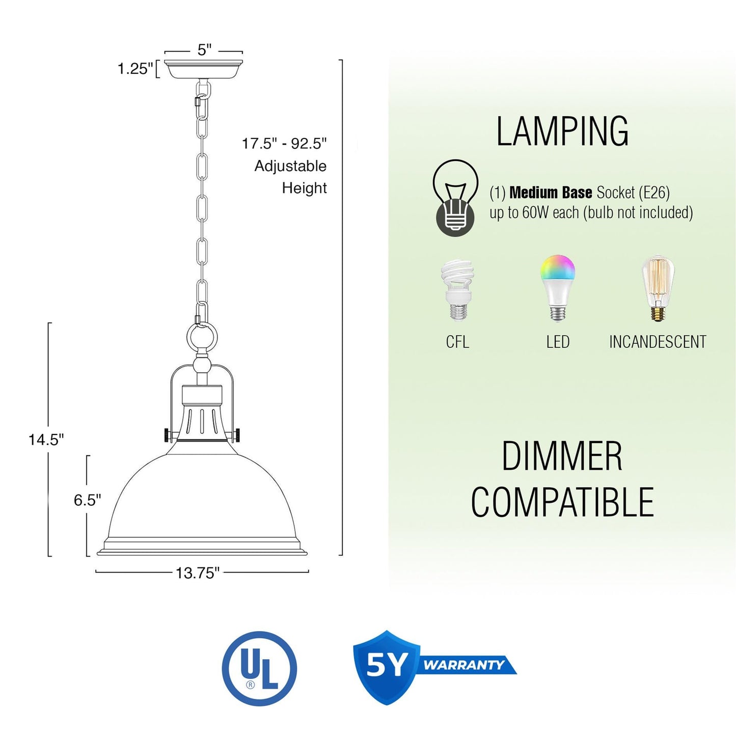Kira Home Belle 14in Industrial Pendant Light, Adjustable Height, Oil Rubbed Bronze, Metal, Model RVY-CP6344-1-OB