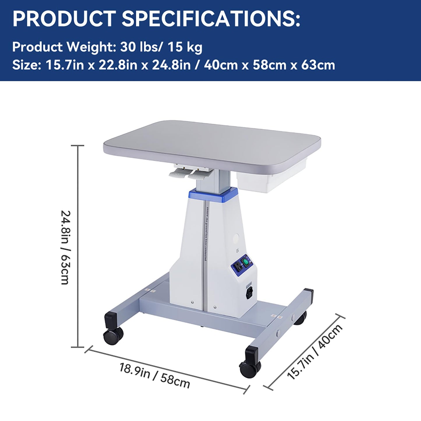 AISITESY Optometrist Motorized Table- Ophthalmic Electric Table Optical Eyeglass Instrument Table with Drawer Working Professional Medical Cart Dental Cart Size 15.7" Wide,22.8" Long