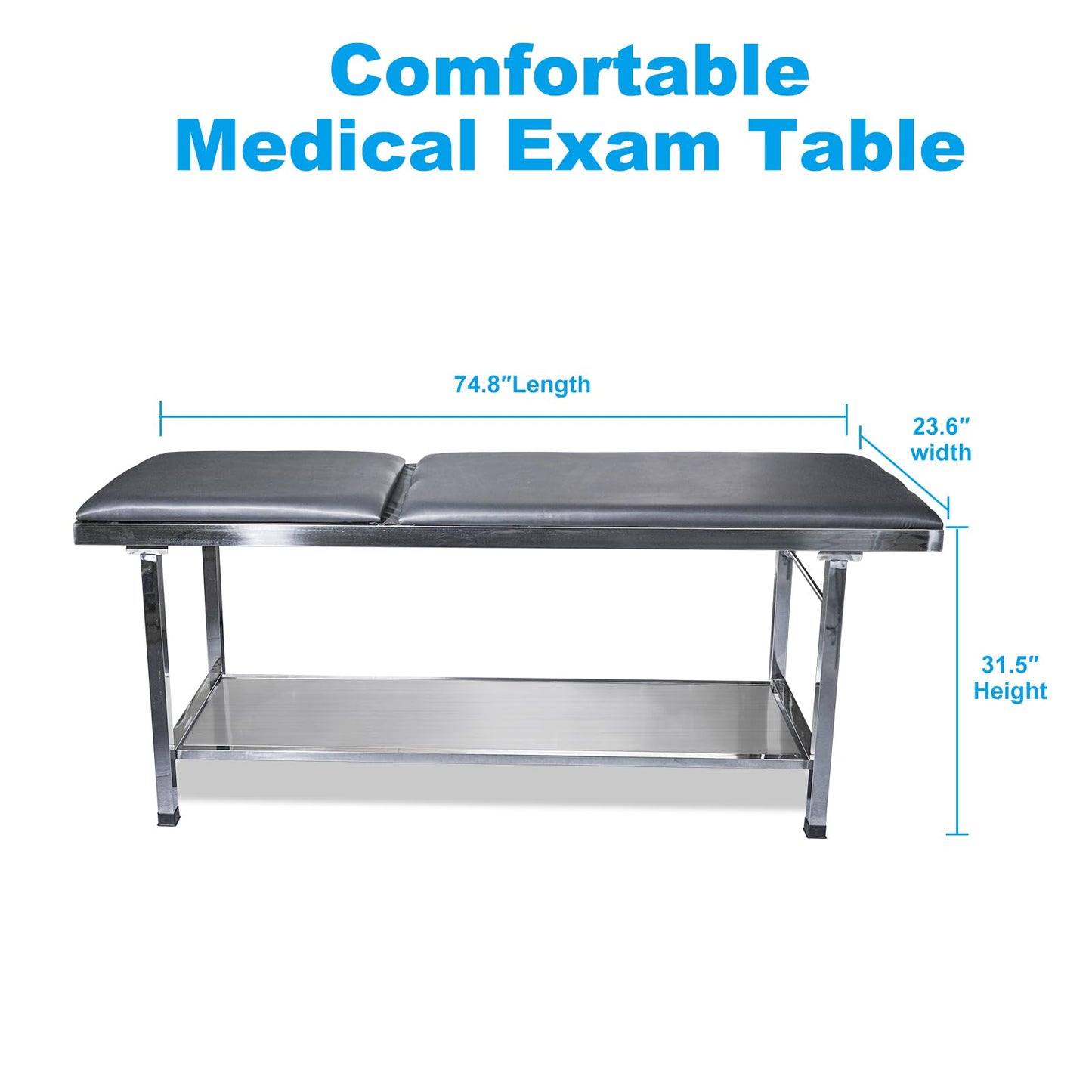 GuangzhuBS Advanced Examination Bed with Lower Storage Compartment and Paper roll Dispenser - Inspection Table/Adjustable backrest/Stirrups/Black/Stainless Steel,Maximum Weight Capacity: 480 lbs.