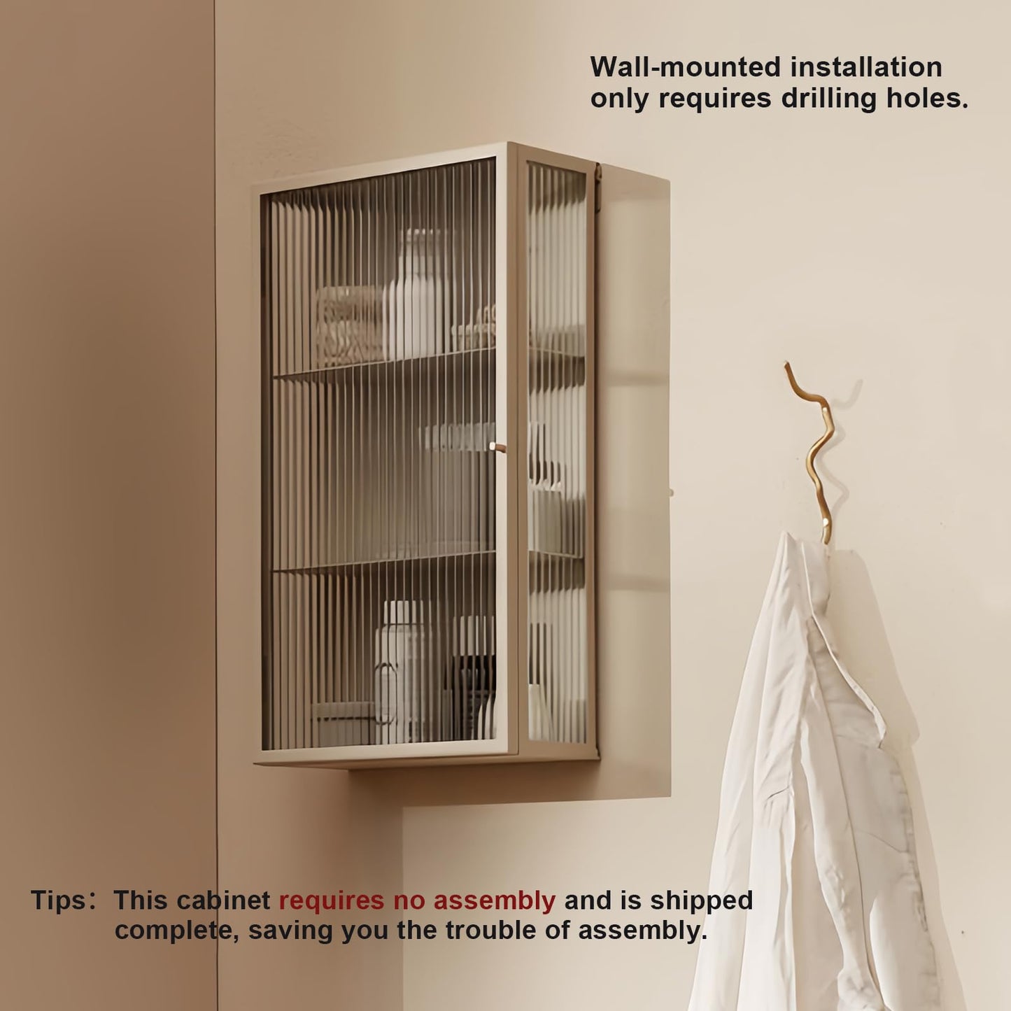 Kferfft Bathroom Wall Cabinet 14 Inch Over The Toilet Metal Storage Cabinet with Glass Door, Wall Mounted Medicine Cabinet for Bathroom Laundry Room Bedroom (Beige, 23.6x13.8x6IN)