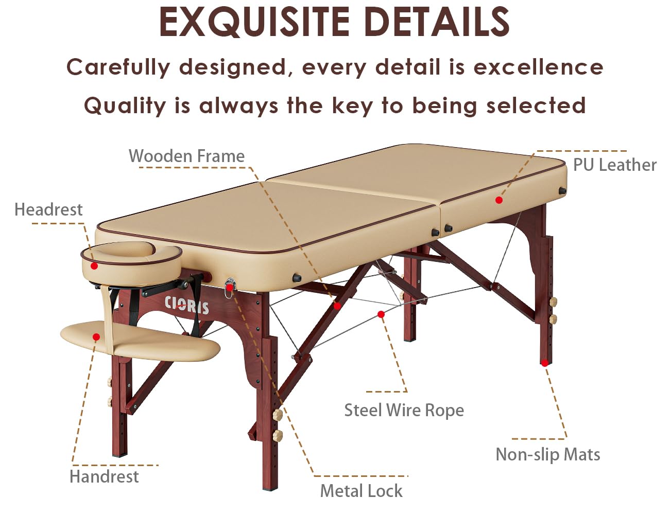 CLORIS 84" Professional Massage Table Portable Reinforced Wooden Leg Hold Up to 1100LBS 2 Folding Lightweight Spa Solon Tattoo Massage Bed Height Adjustable with Carrying Bag