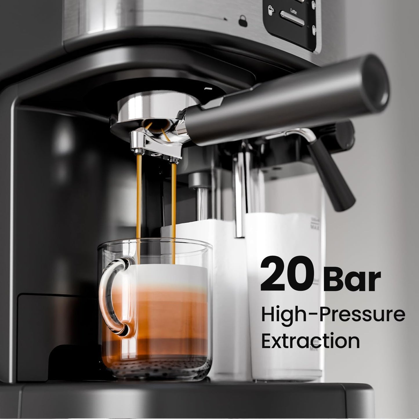 Electactic 20 Bar Professional Compact Espresso Cappuccino Machine with Auto Milk Frother, Stainless Steel Coffee Maker for Cappuccino, Latte