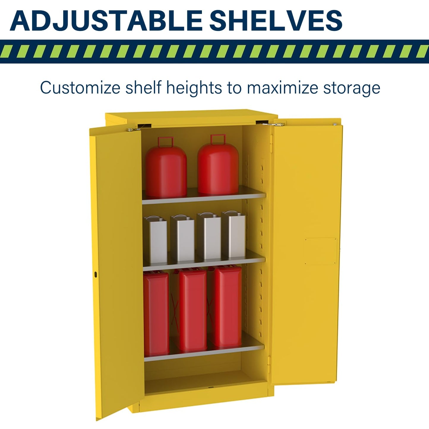 Jamco 44 Gallon Flammable Safety Cabinet, Steel Flammable Storage Cabinet with Lockable Self-Closing Doors, Non Forkliftable, 34" x 18" x 65", Yellow