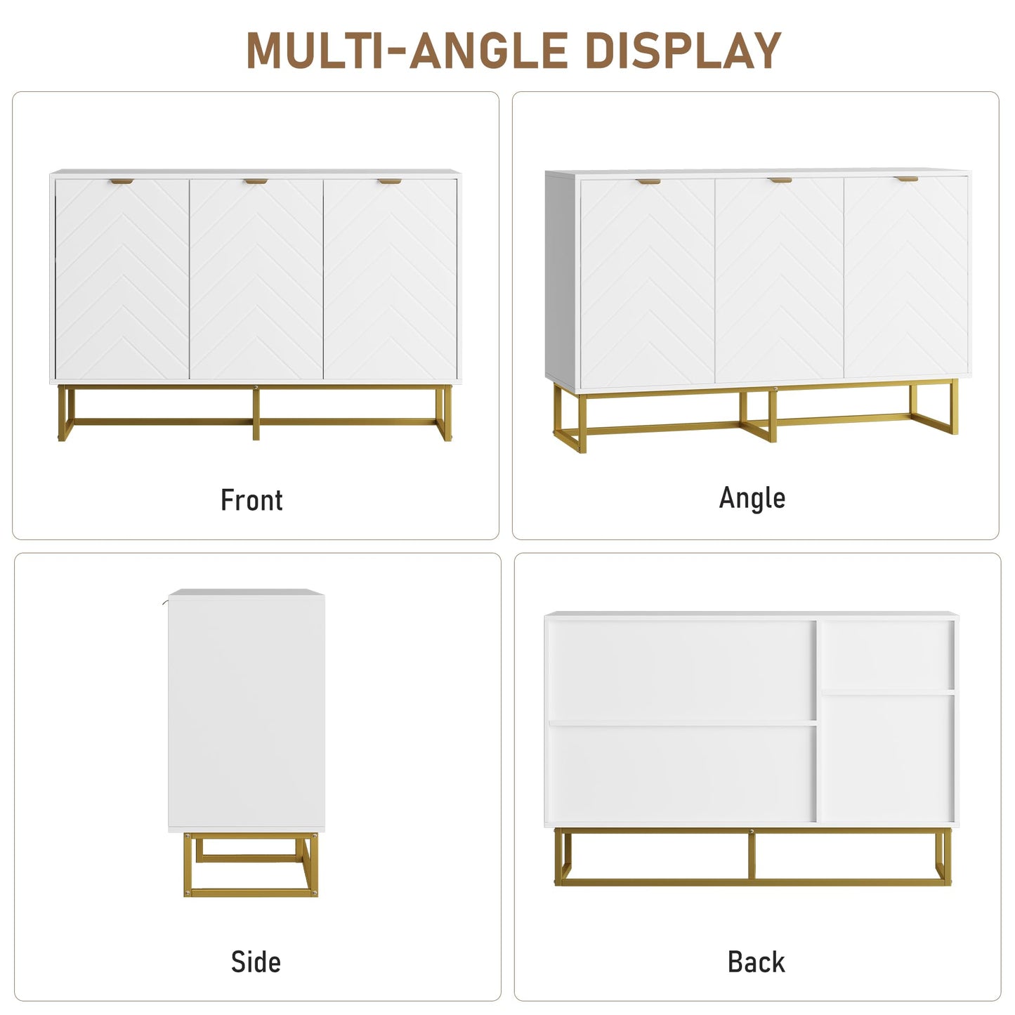 Garvee 47 in Modern Sideboard Buffet Cabinet with Storage, Wood Accent Storage Cabinet with Herringbone Doors & Shelf, Credenza Console Table for Dining Room Living Room Entryway, White
