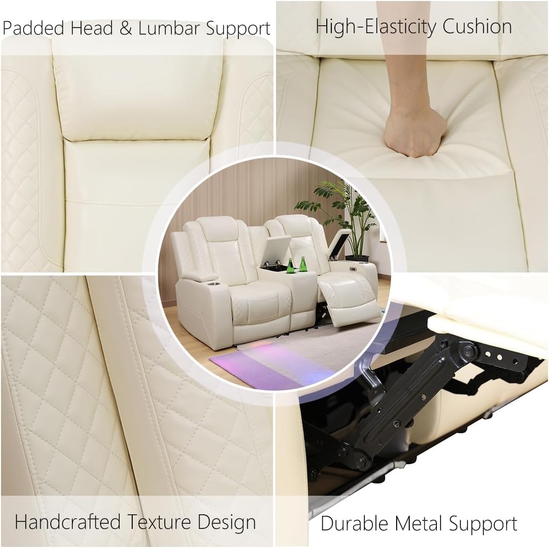 Trygoal Power Recliner Chair, Single Leather Recliners with Home Theater Seating, Oversized Electric Recliner Sofa Breathable Living Room Chairs for Adults Reading Gaming, White