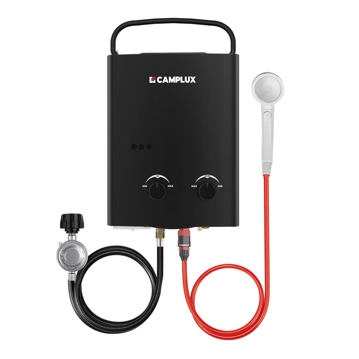 CAMPLUX 1.32 GPM Portable Water Heater, 5L Tankless Water Heater Propane Outdoor, AY132B, Black
