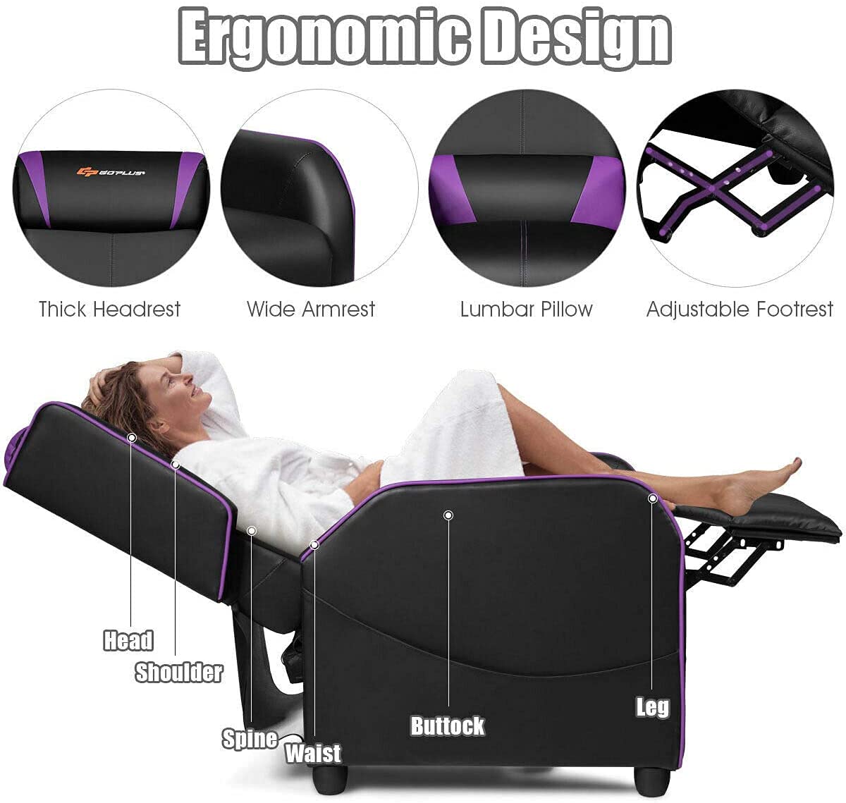 CHEFJOY Massage Gaming Recliner Chair, Purple