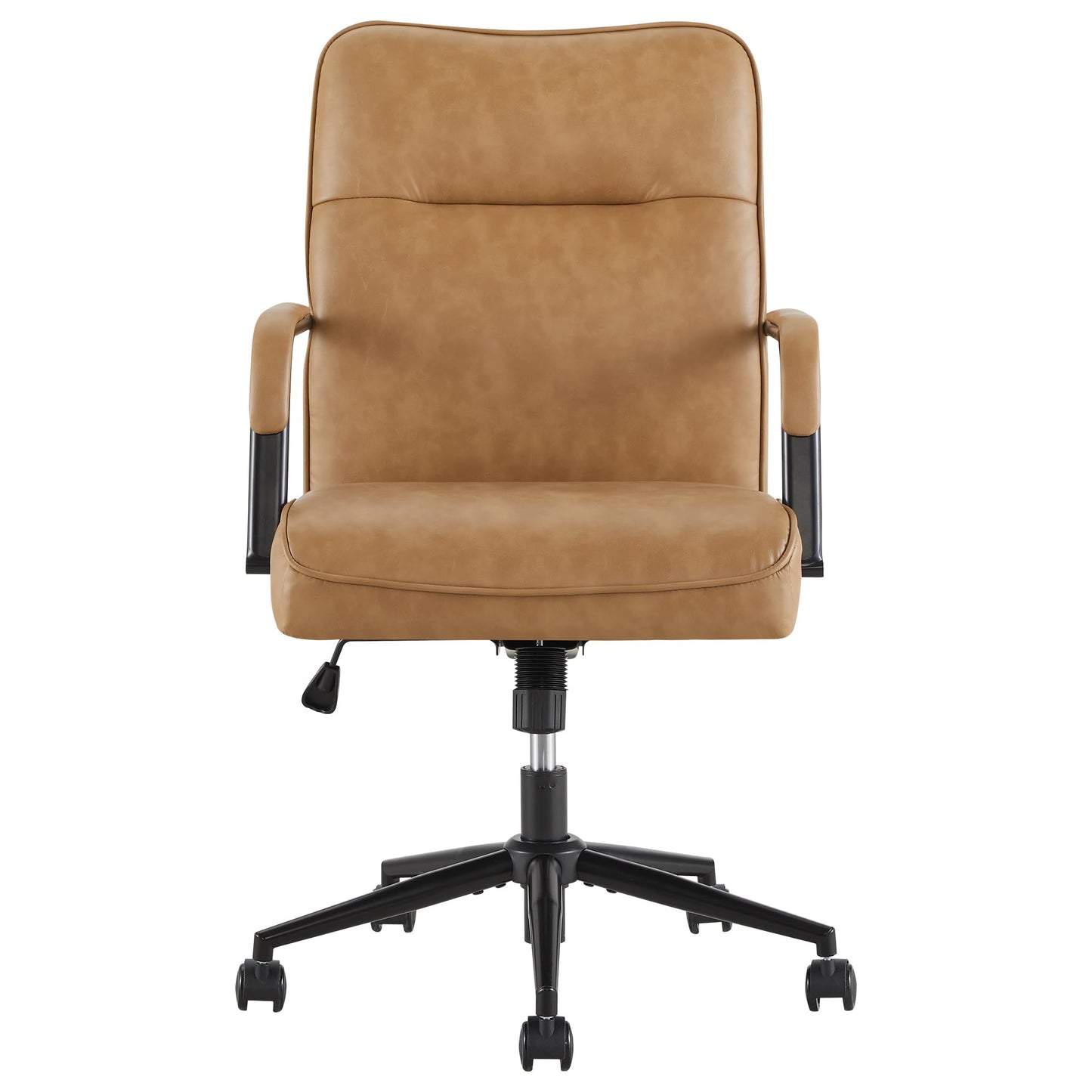 KISLOT Ergonomic Home Office Chair with Lumbar Support, Adjustable Swivel Modern Desk Chair with Wheels, Faux Leather Computer Chair with Padded Arms, Comfy Executive Office Chair, 2 PCS, Camel Brown