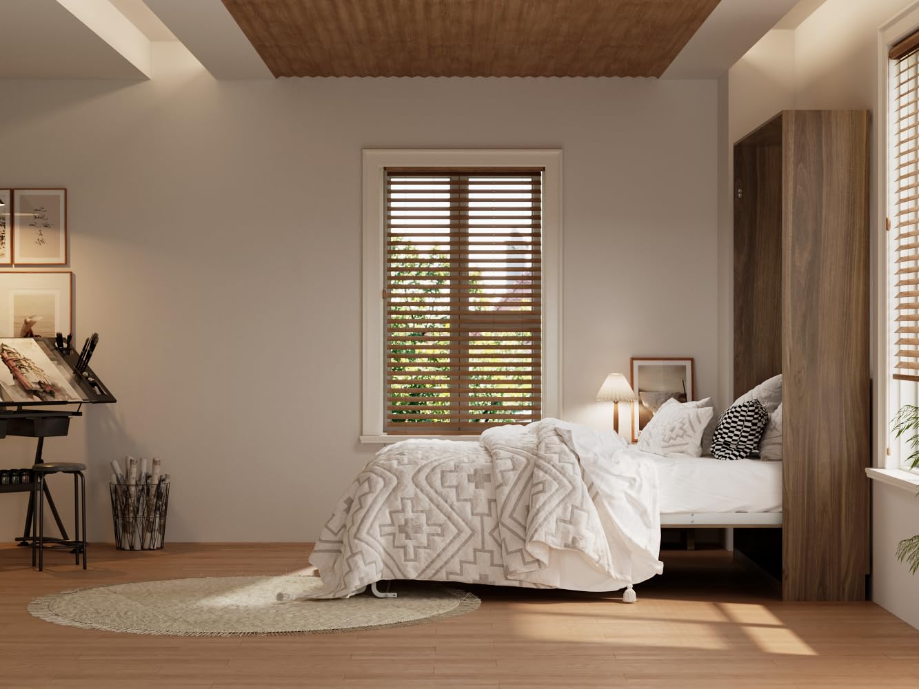 Jiaoun Queen Murphy Bed,Farmhouse Guest Beds,Folding Wall Bed with Hydraulic Bar,64" W Twin Murphy Beds for Small Spaces/Offices/Apartments/Guest Room,Browm.