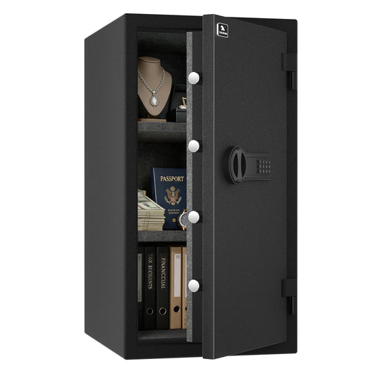 TIGERKING Fireproof Safe for Home Office, 3.47 Cu Ft Heavy Steel Security Safe with 30-Min Fire Protection at 1200°F, Digital Keypad Lock, Removable Shelves for Documents Cash Jewelry