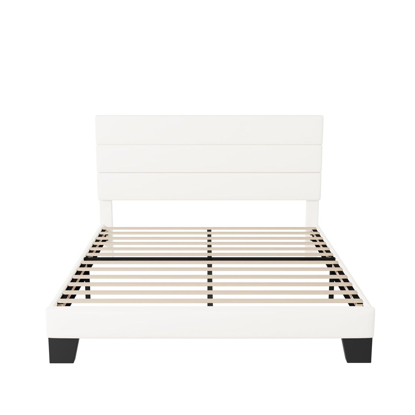 Allewie Full Size Platform Bed Frame with Velvet Upholstered Headboard and Wooden Slats Support, Fully Upholstered Mattress Foundation/No Box Spring Needed/Easy Assembly, White